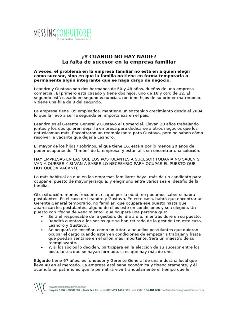 Sucesión en Empresas Familiares: Retos y Soluciones | PDF