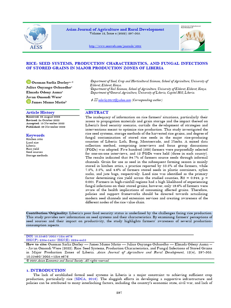 Rice Seed Systems and Fungal Infections in Liberia | PDF | Agriculture ...