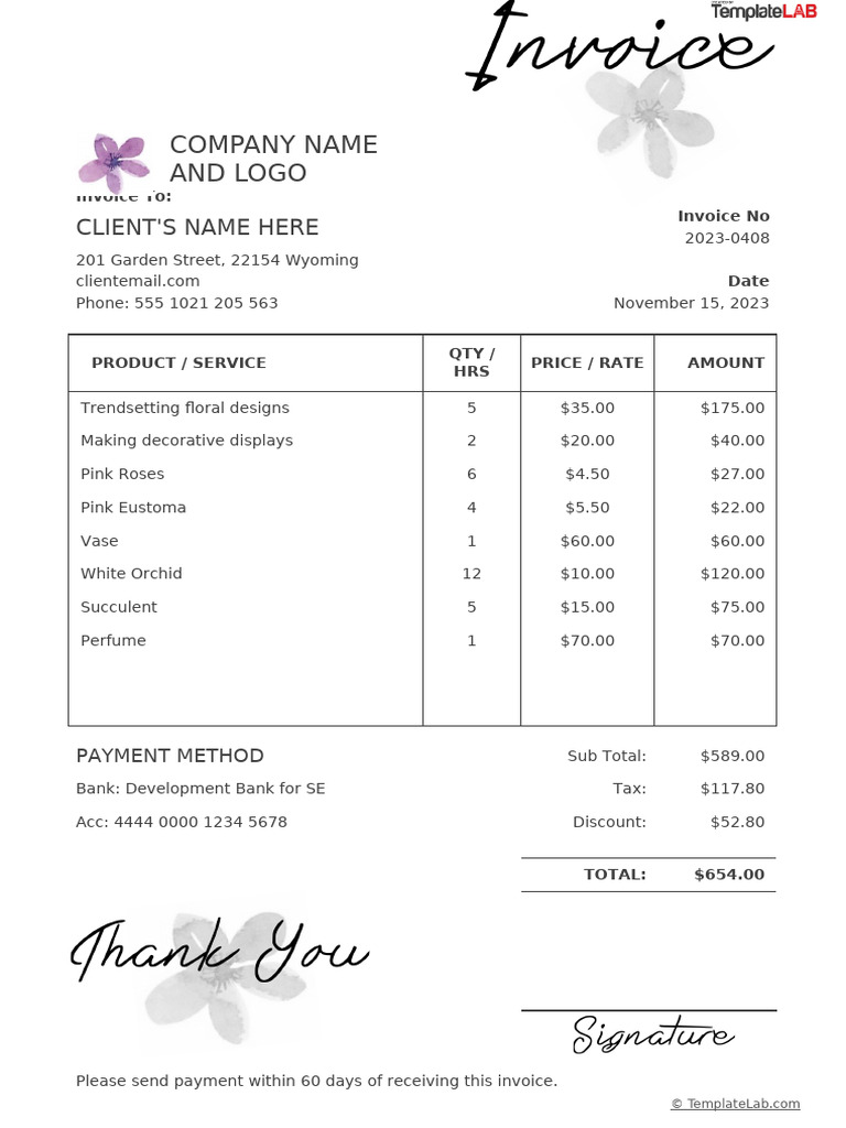 Floral Design Invoice Template | PDF
