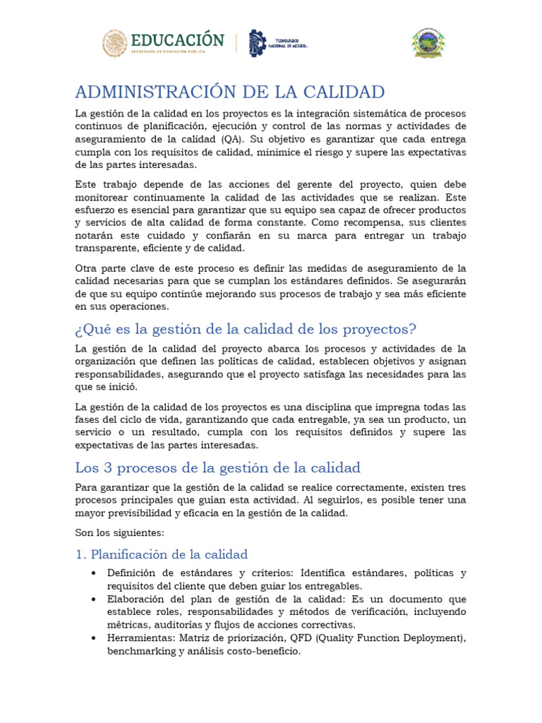 Gestión de Calidad en Proyectos Efectiva | PDF | Calidad (comercial ...