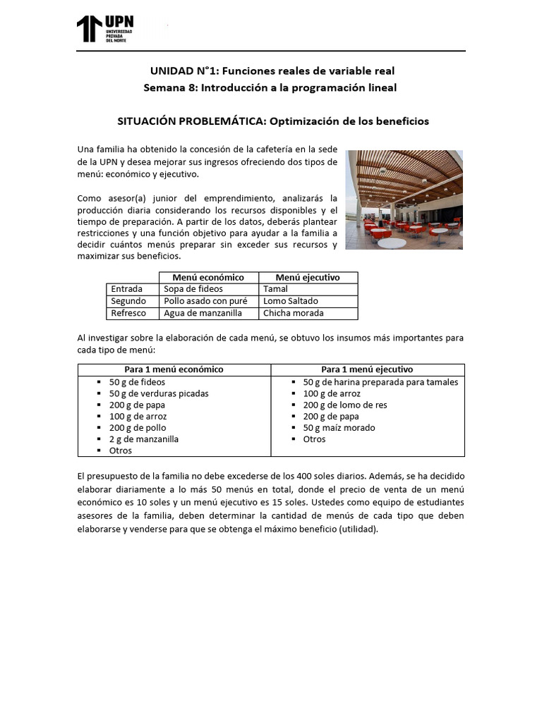 Optimización de Menús en Cafetería UPN | PDF | Programación lineal
