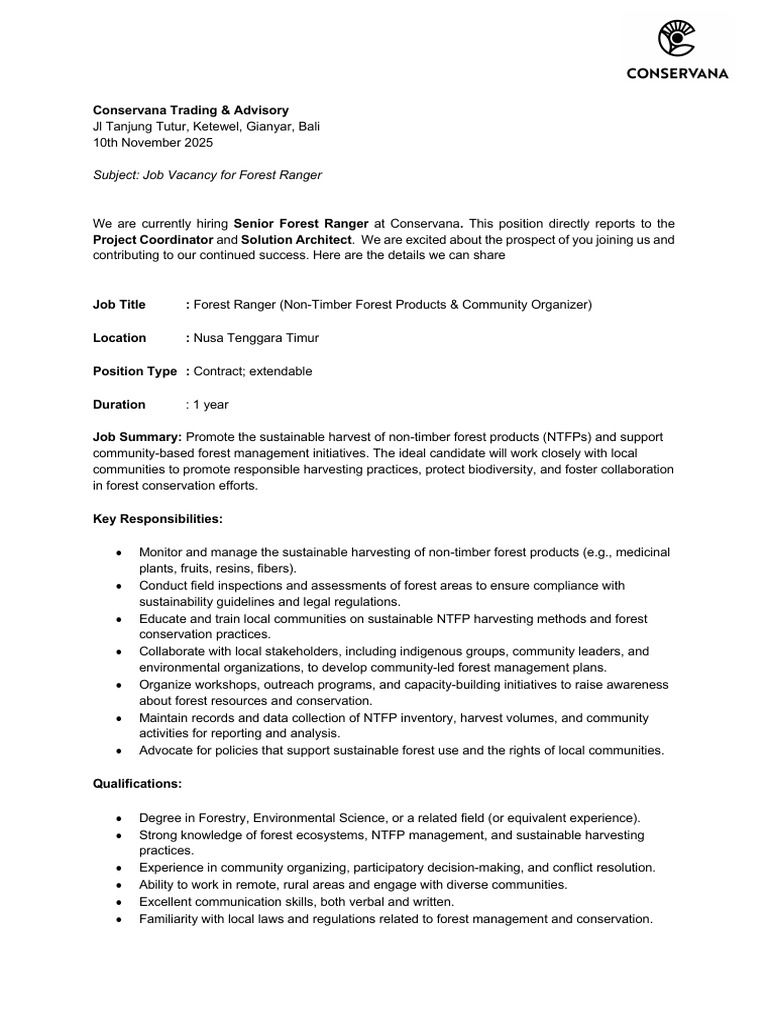 Open Position Forest Ranger NTT | PDF | Forest Management ...