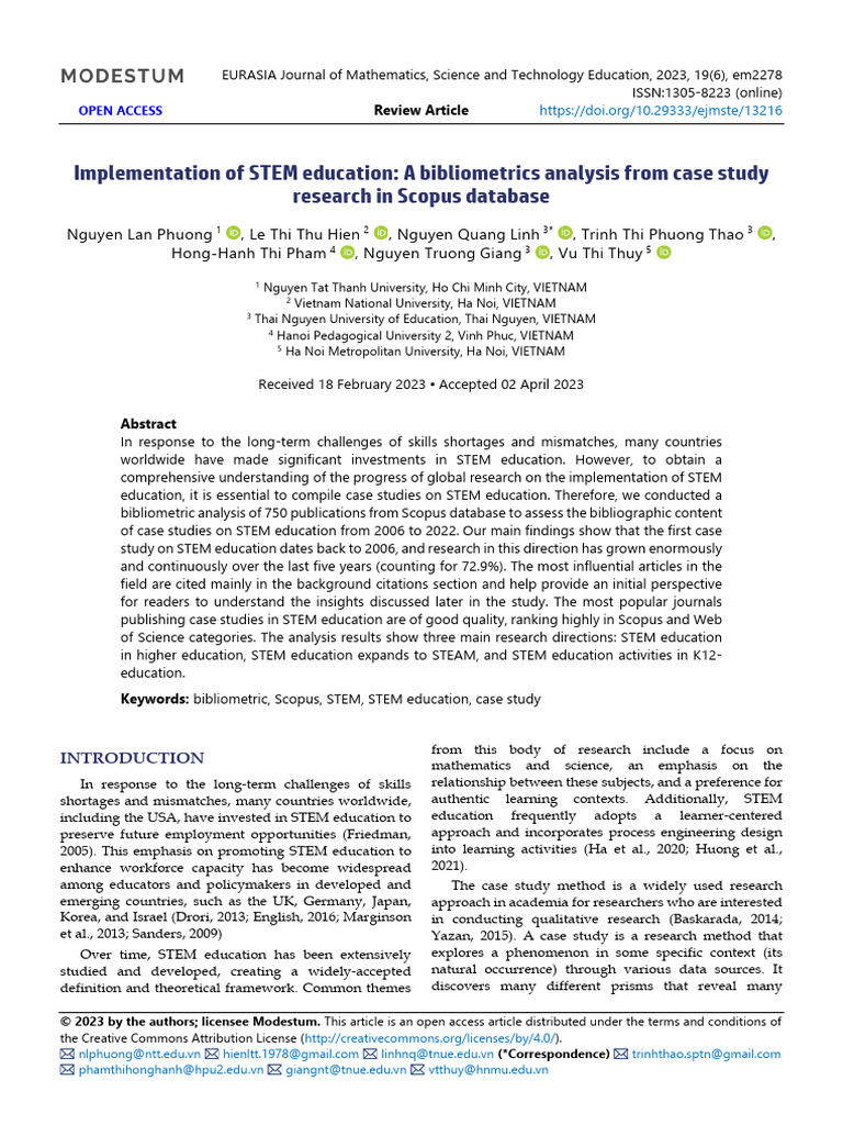 Implementation of Stem Education A Bibliometrics Analysis From Case ...