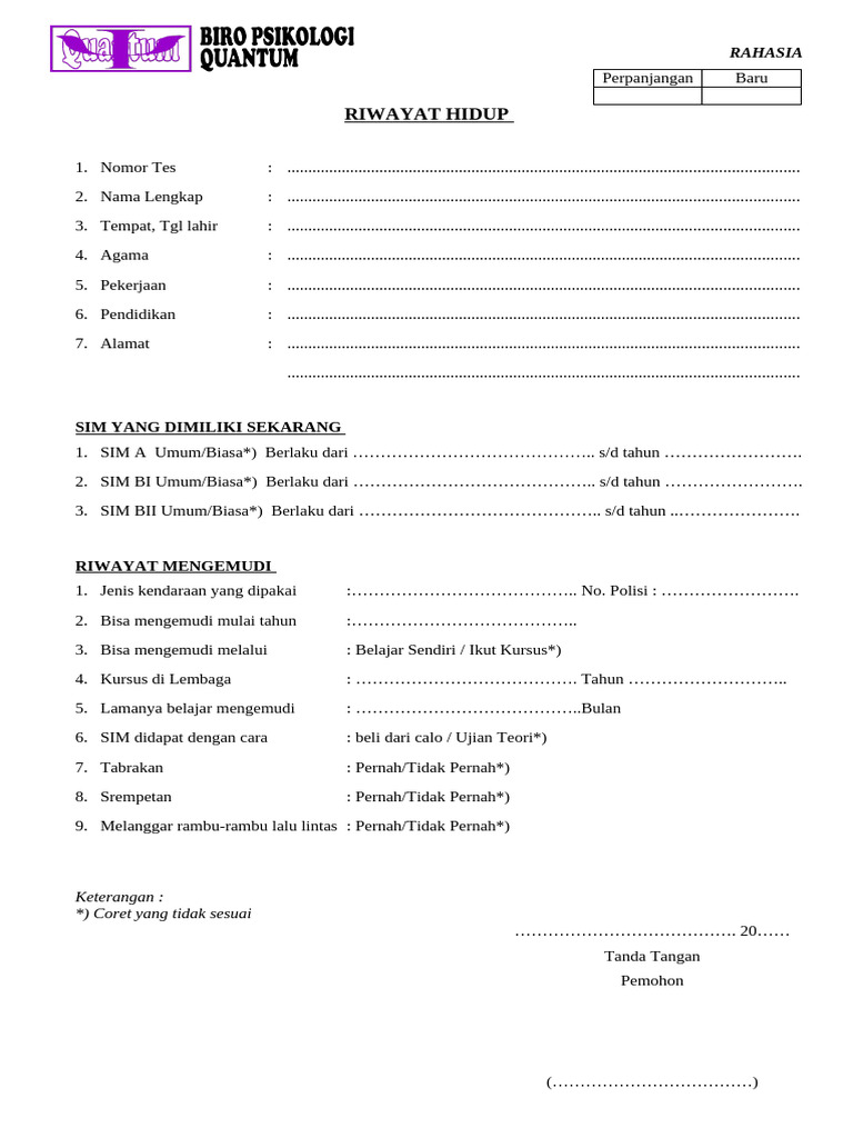 Formulir Riwayat Hidup dan SIM | PDF