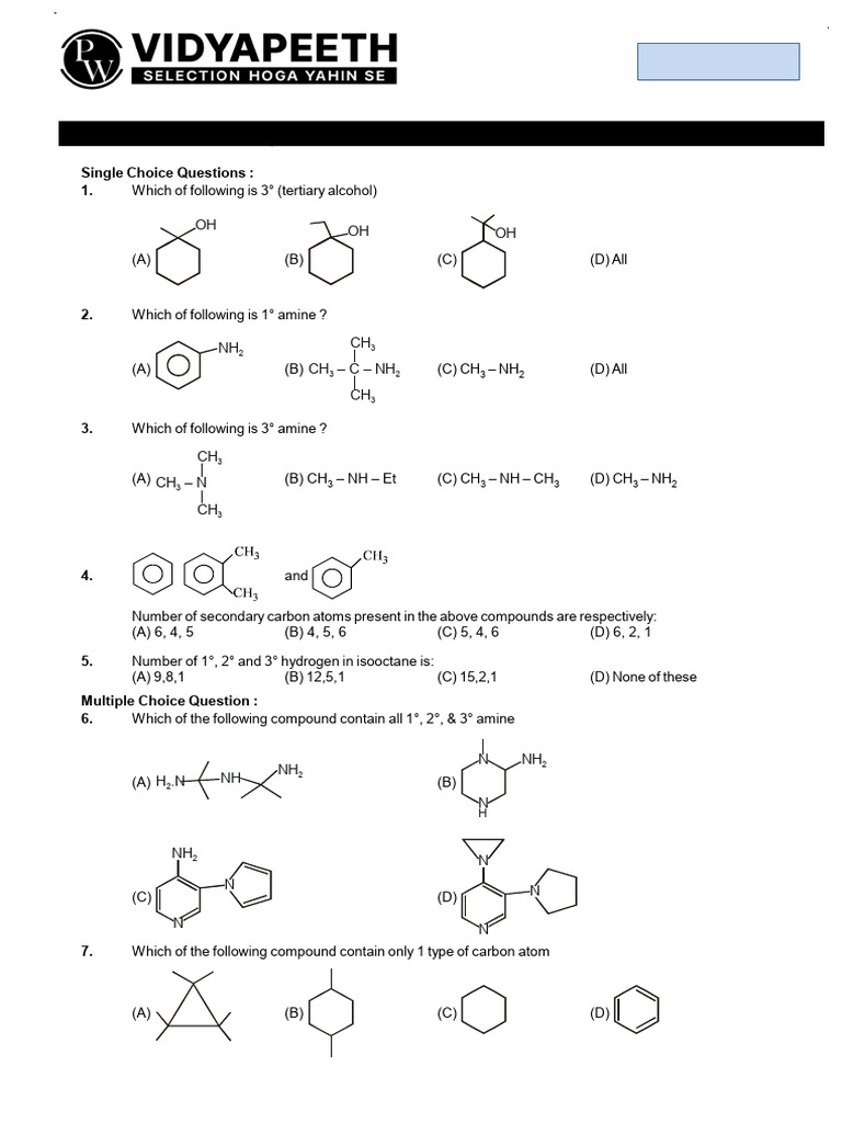 Chemistry Practice Questions on Alcohols and Amines | PDF | Amine | Ester