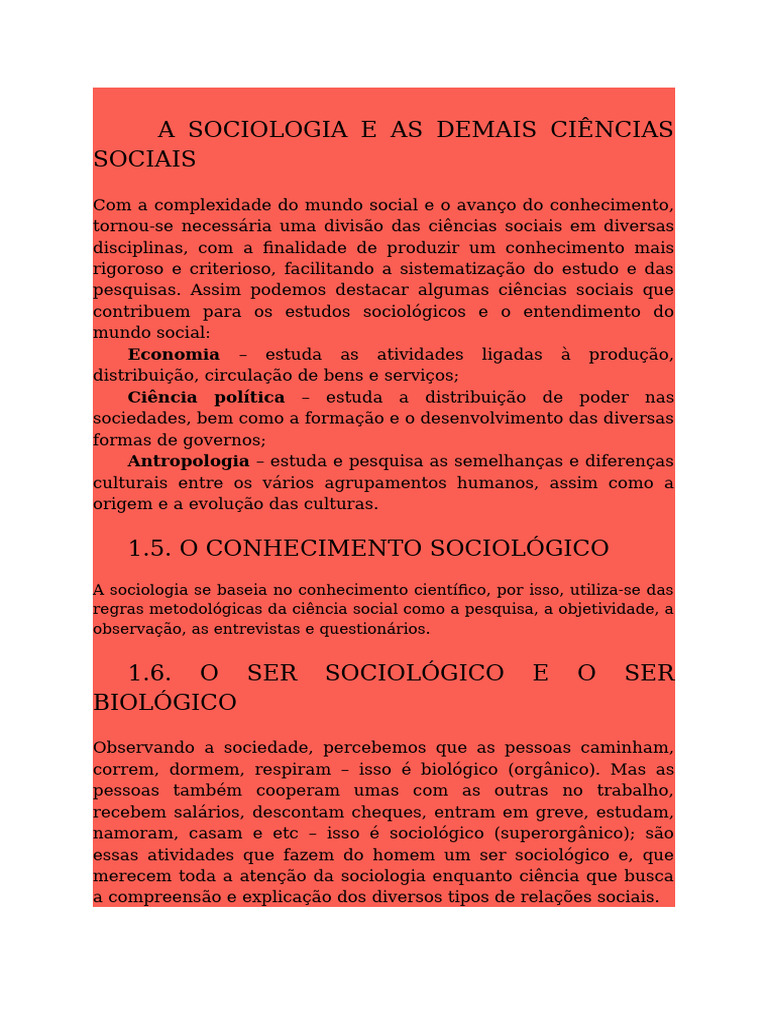 Relações Sociais e Conhecimento Sociológico | PDF | Sociologia | Science