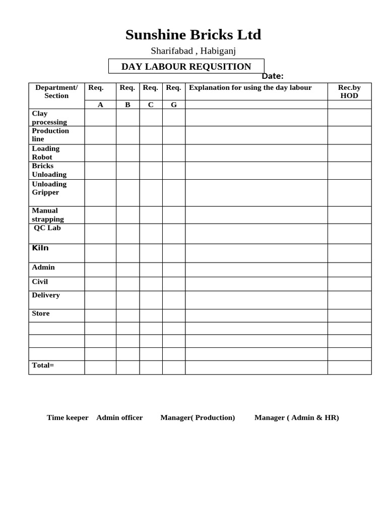 Day Labour Requisition Form | PDF