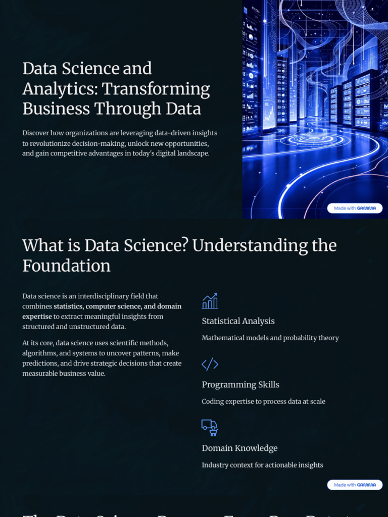 Data Science and Analytics Transforming Business Through Data | PDF