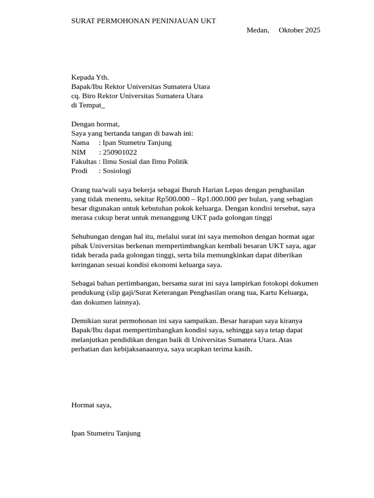 Permohonan Peninjauan Ukt Mahasiswa Pdf 