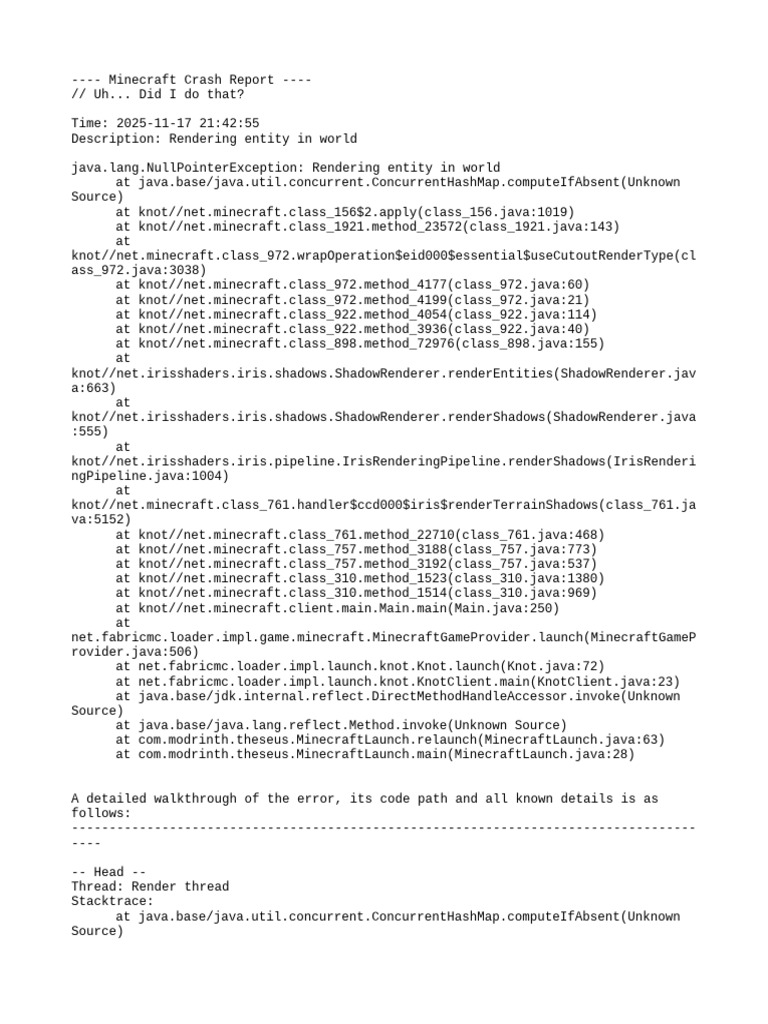 Minecraft NullPointerException Crash Report | PDF | X86 Architecture ...