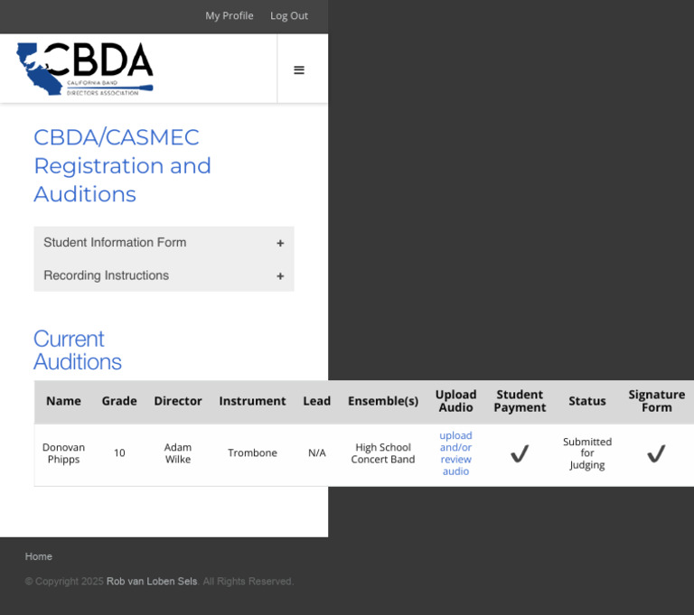 CBDA Digital Audition System - Login | PDF