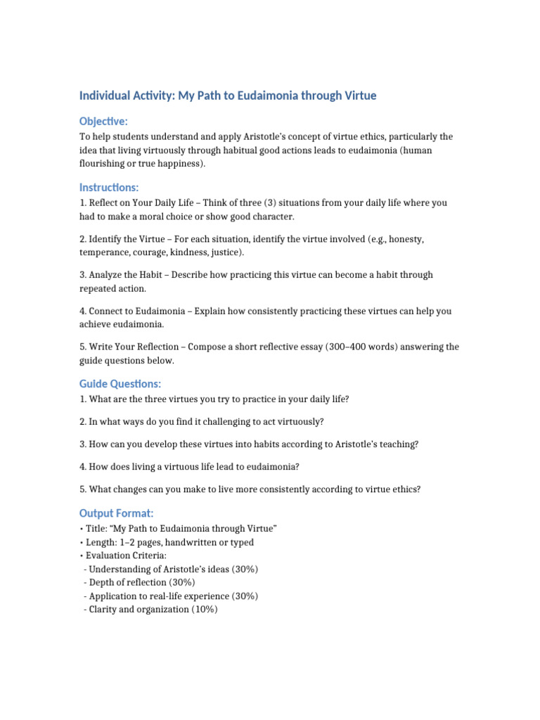 Virtue Ethics: Path to Eudaimonia | PDF | Virtue | Virtue Ethics