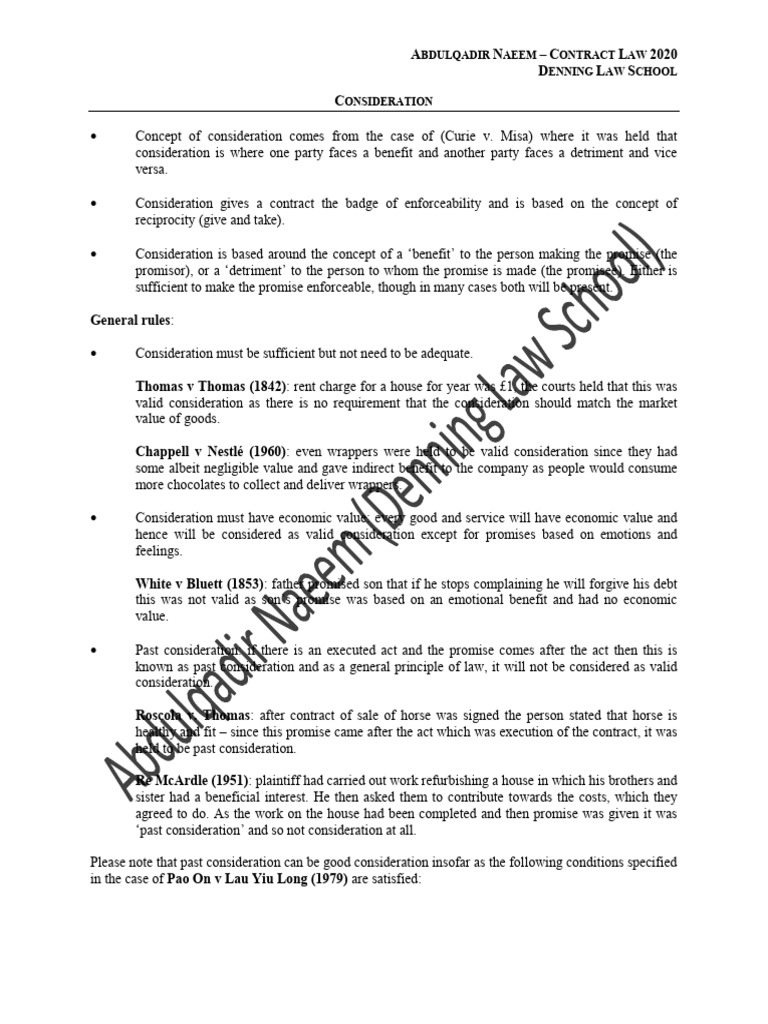 Understanding Consideration in Contract Law | PDF | Consideration ...