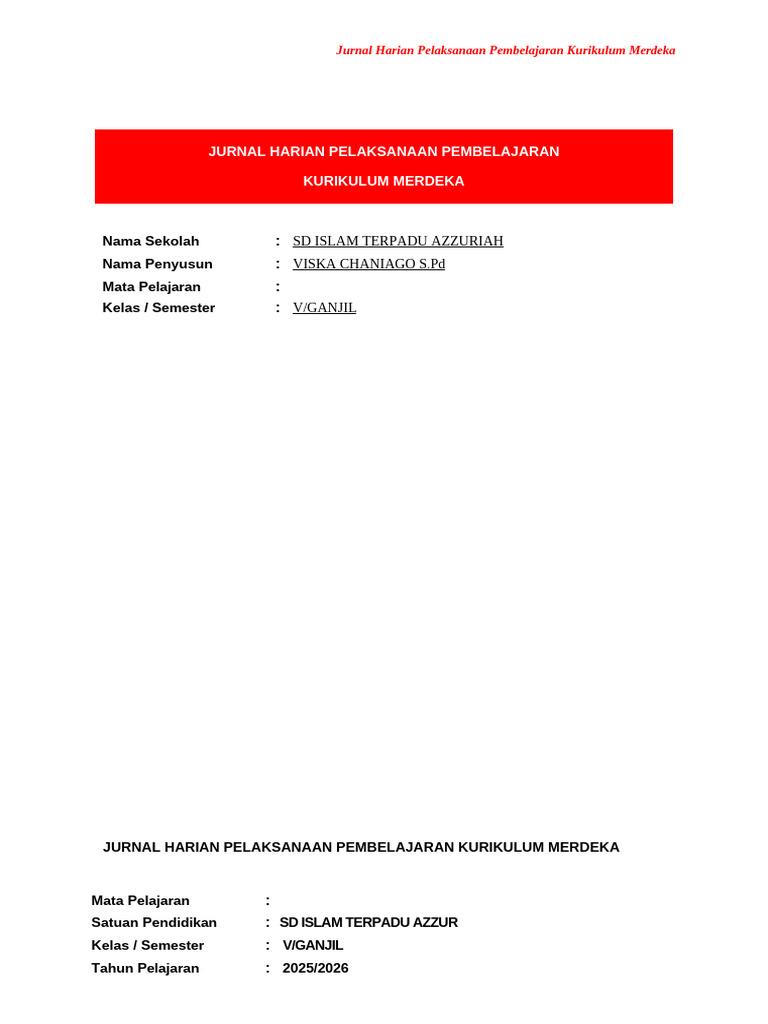 Jurnal Pembelajaran Kurikulum Merdeka SD | PDF