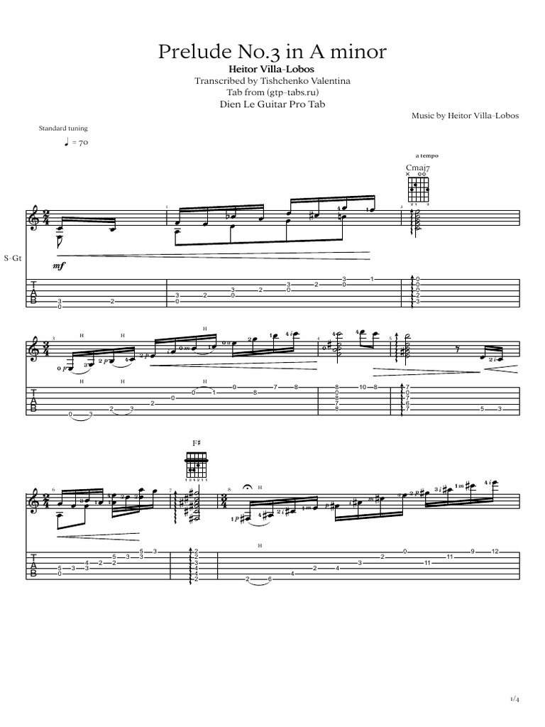 Prelude No.3 in A Minor (Heitor Villa-Lobos) For Classical Guitar With ...