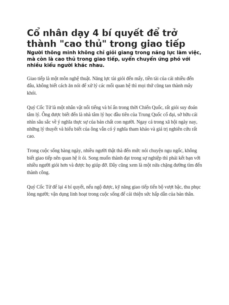 Cổ Nhân Dạy 4 Bí Quyết Để Trở Thành | PDF