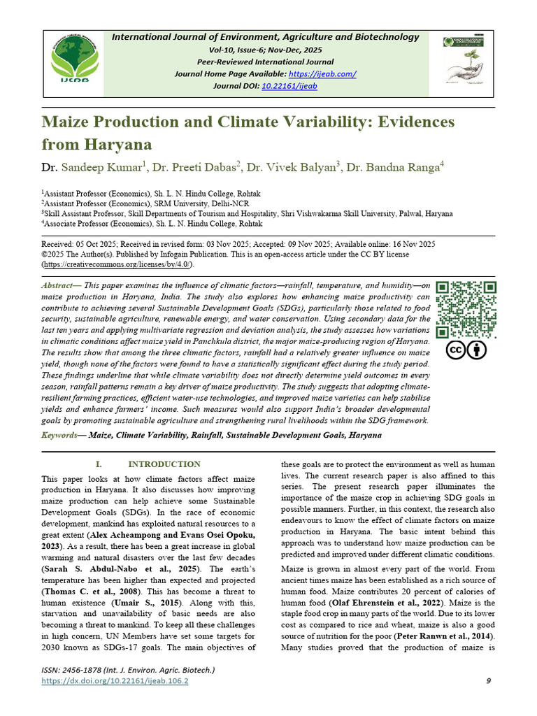Climate Impact on Maize in Haryana | PDF | Coefficient Of Determination ...