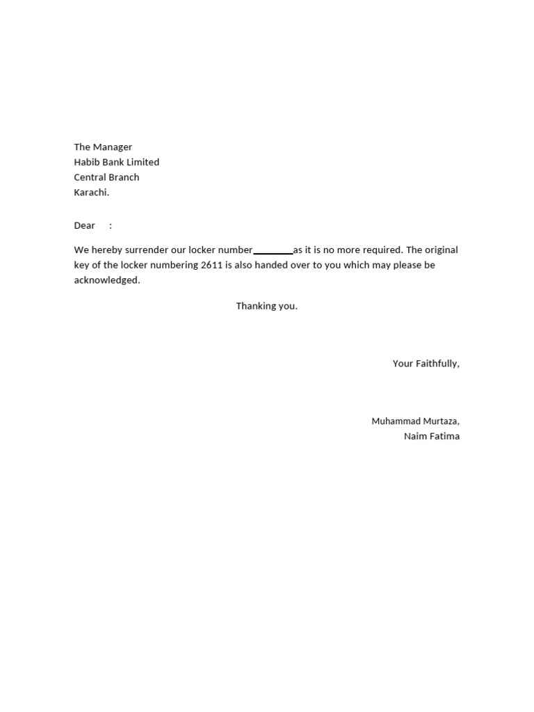 Locker Surrender Request Letter | PDF