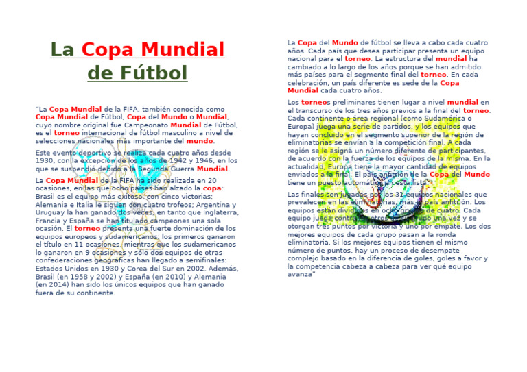 Historia y formato de la Copa Mundial FIFA | PDF | FIFA Copa del Mundo ...