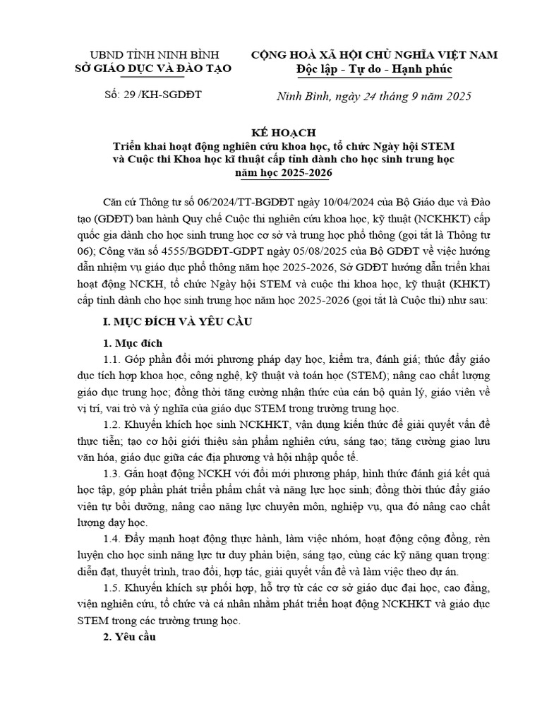KH - GDTRH - TRIEN KHAI NCKHKT VÀ TO CHUC CUOC THI24.9.2025 | PDF