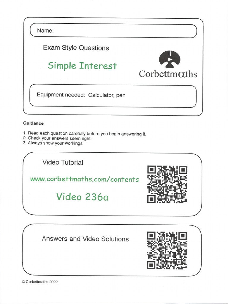 Simple Interest Calculation Worksheet | PDF | Interest | Debt