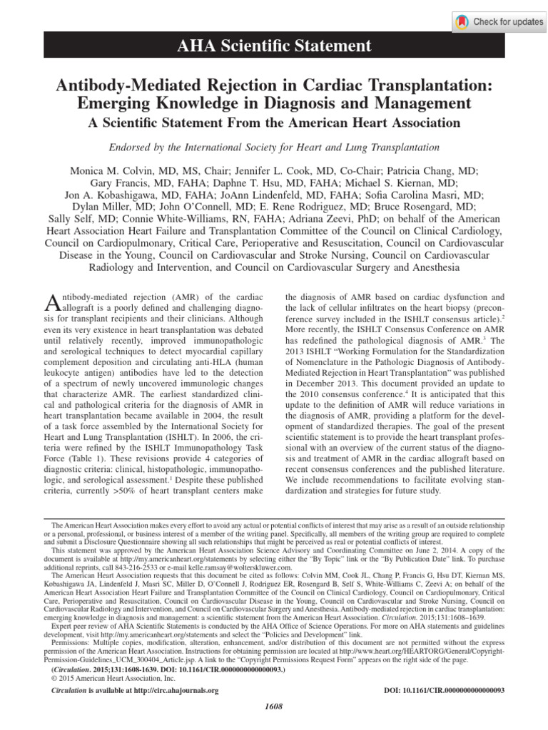 Antibody-Mediated Rejection in Heart Transplant | PDF | Transplant ...