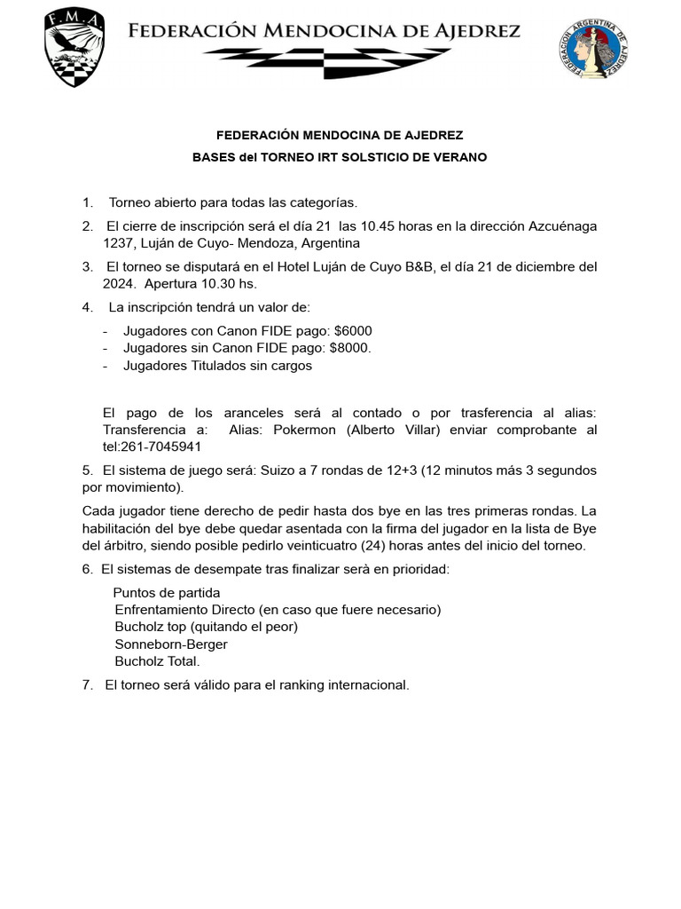 Reglamento IRT Solsticio de Verano 2024 | PDF | Árbitro | Ajedrez