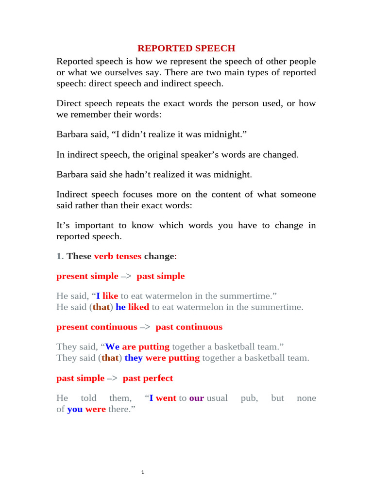 Understanding Reported Speech Rules | PDF | Syntax | Language Mechanics