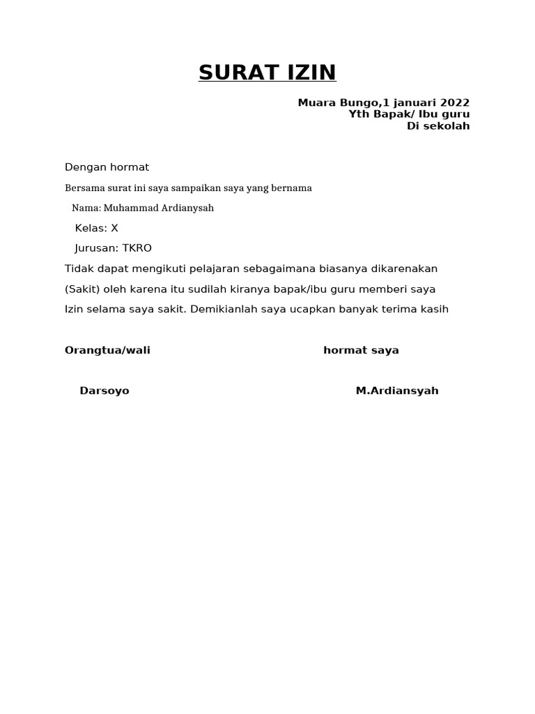 Surat Izin M.ardiansyah | PDF