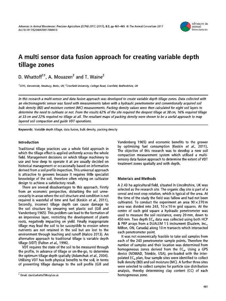 A Multi Sensor Data Fusion Approach For Creating Variable Depth Tillage ...