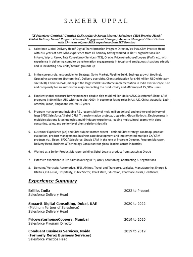 Sameer Uppal Profile 20-SEP-2023 High Radius | PDF | Customer ...