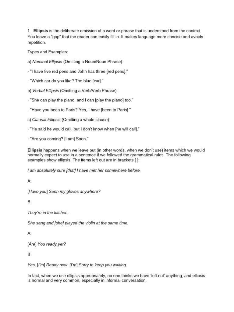 Understanding Ellipsis and Substitution | PDF | Subject (Grammar) | Verb