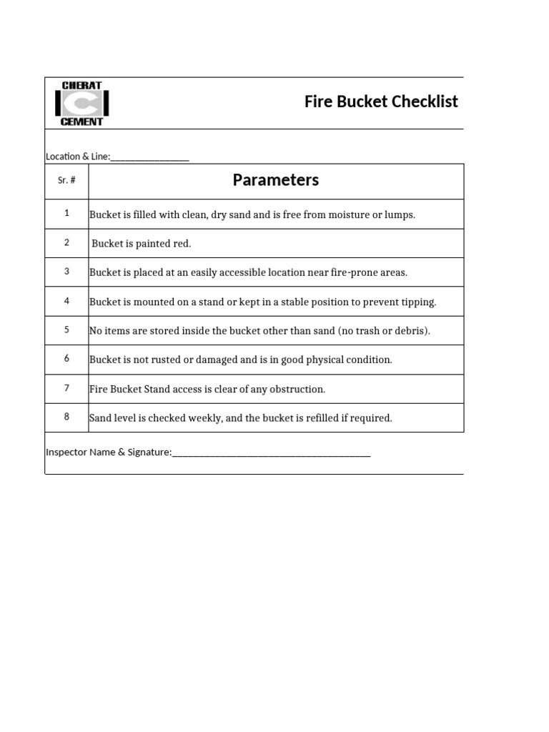Fire Bucket Safety Inspection Checklist | PDF