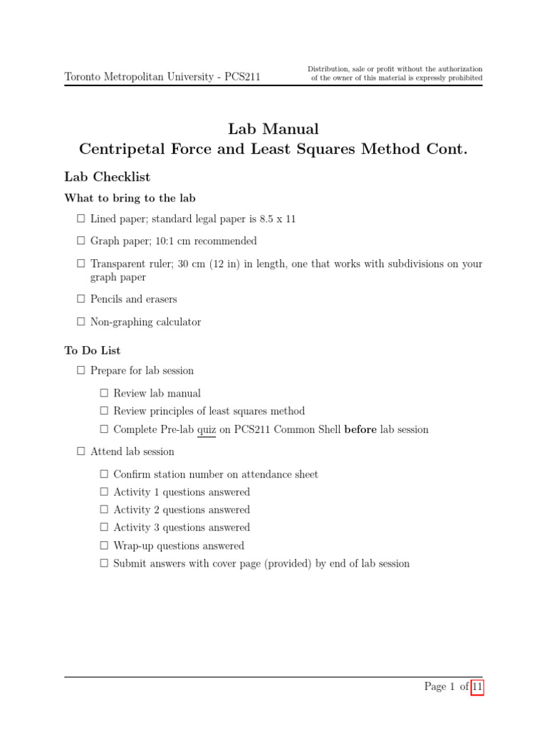 PCS211 Lab: Centripetal Force Guide | PDF | Errors And Residuals ...