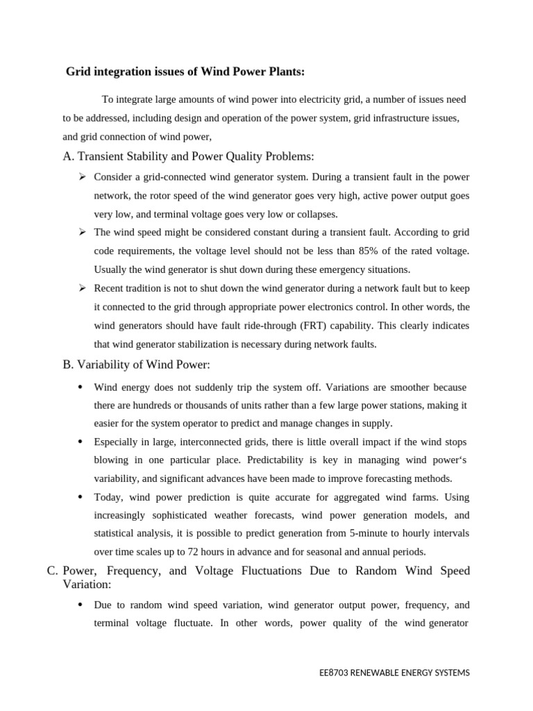 Grid Integration Issues of Wind Power Plants | PDF | Electrical Grid ...