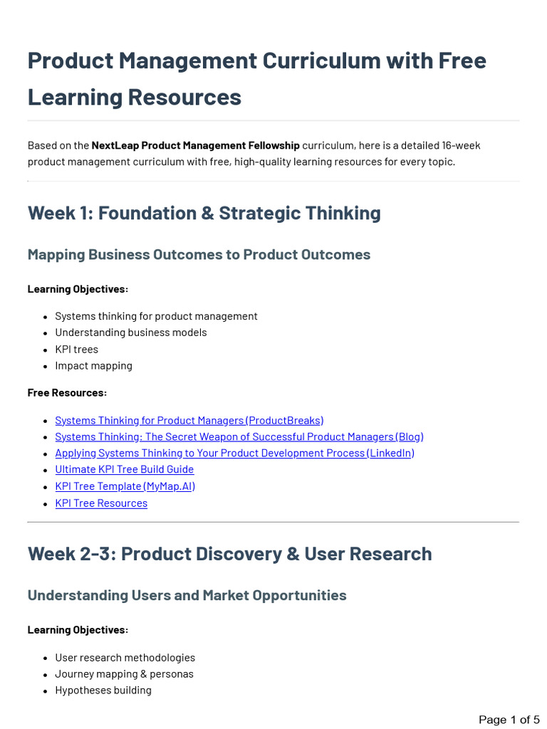 Free 16-Week Product Management Curriculum | PDF | Analytics | Sql