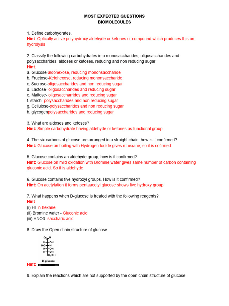Biomolecules Practice Questions Pdf Glucose Carbohydrates