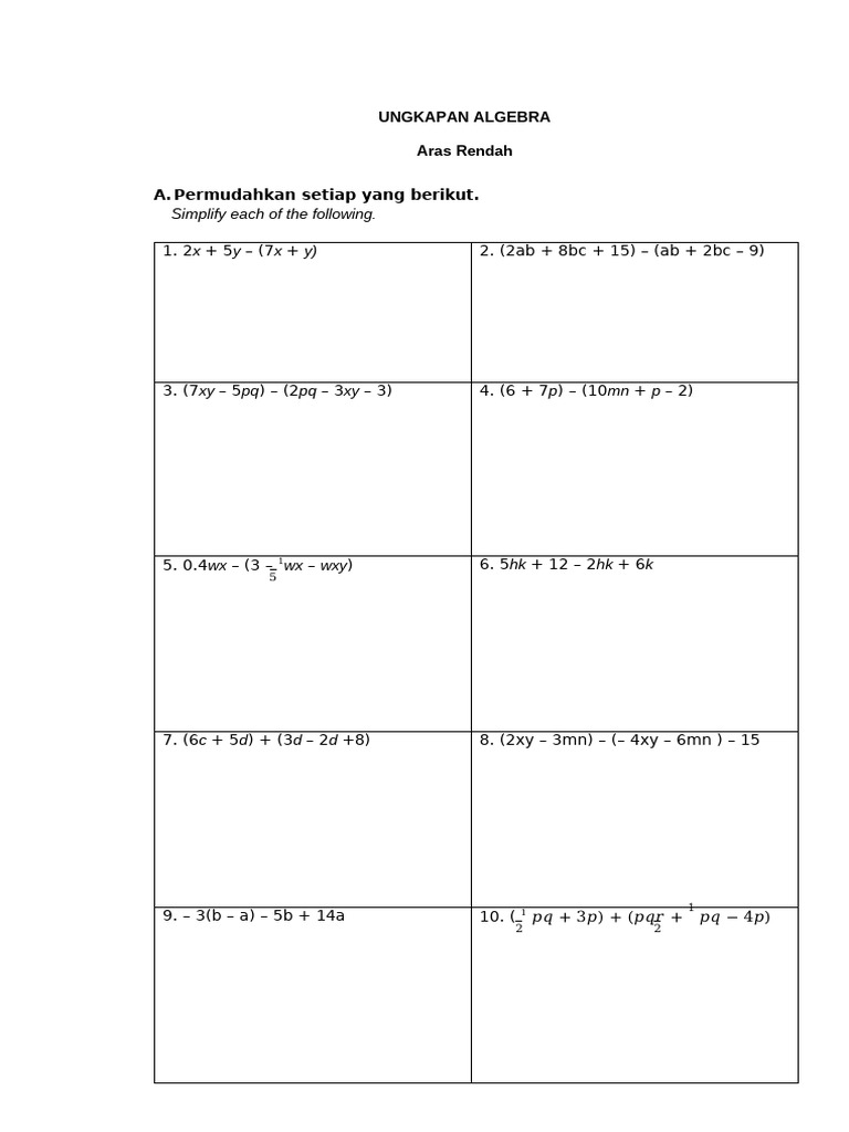 Simplifying Algebraic Expressions Guide | PDF