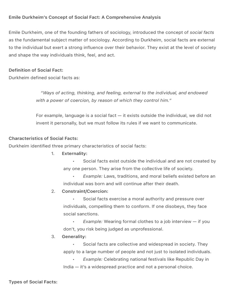 Durkheim's Social Facts Explained | PDF | Émile Durkheim | Sociology