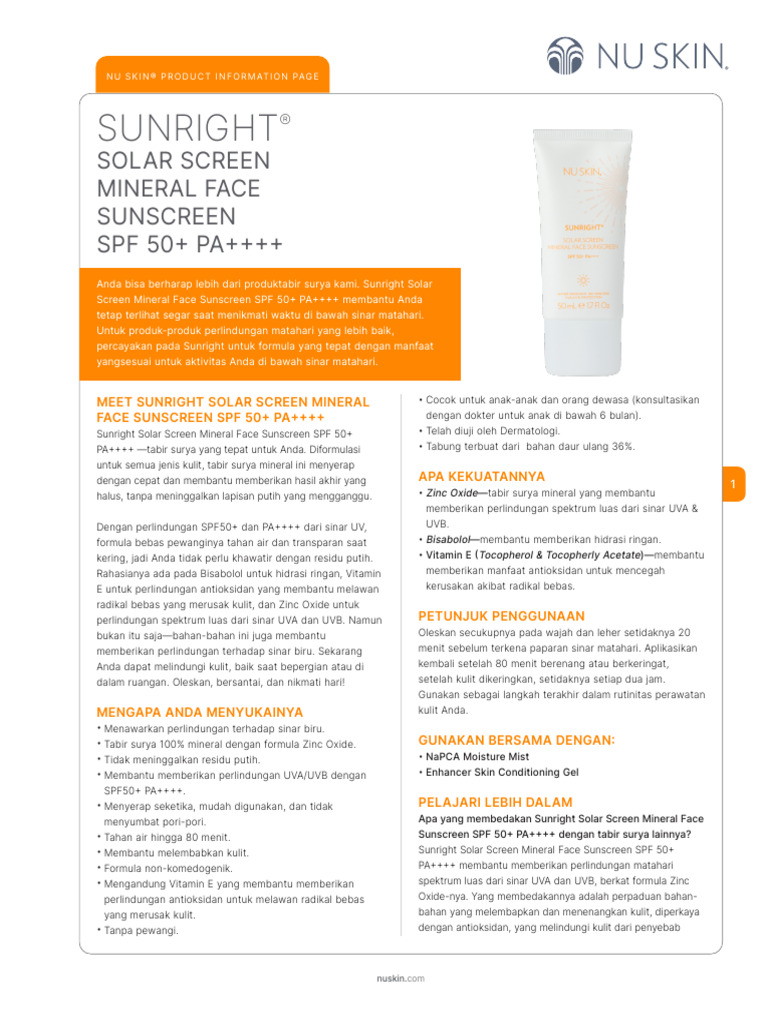 Sunscreen Mineral SPF 50+ PA++++ Terbaik | PDF