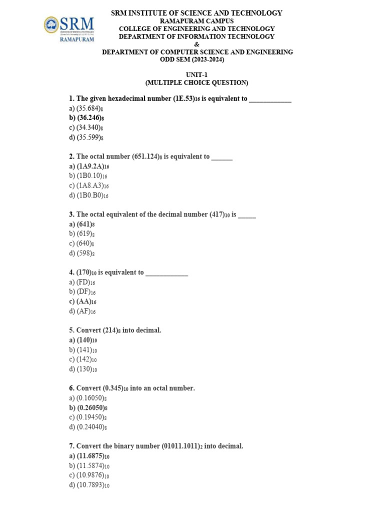QB Unit 1 | PDF | Logic Gate | Mathematics