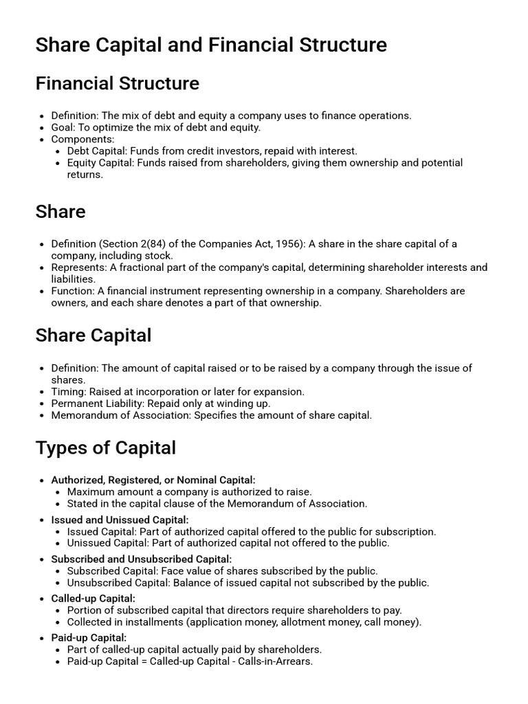 Share Capital and Financial Structure Guide | PDF | Stocks | Equity ...