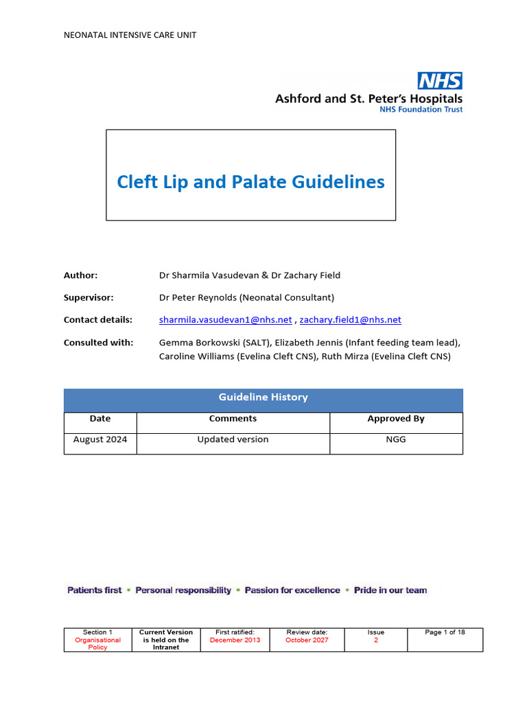 Neonatal Cleft Lip and Palate Guidelines | PDF | Diseases And Disorders ...