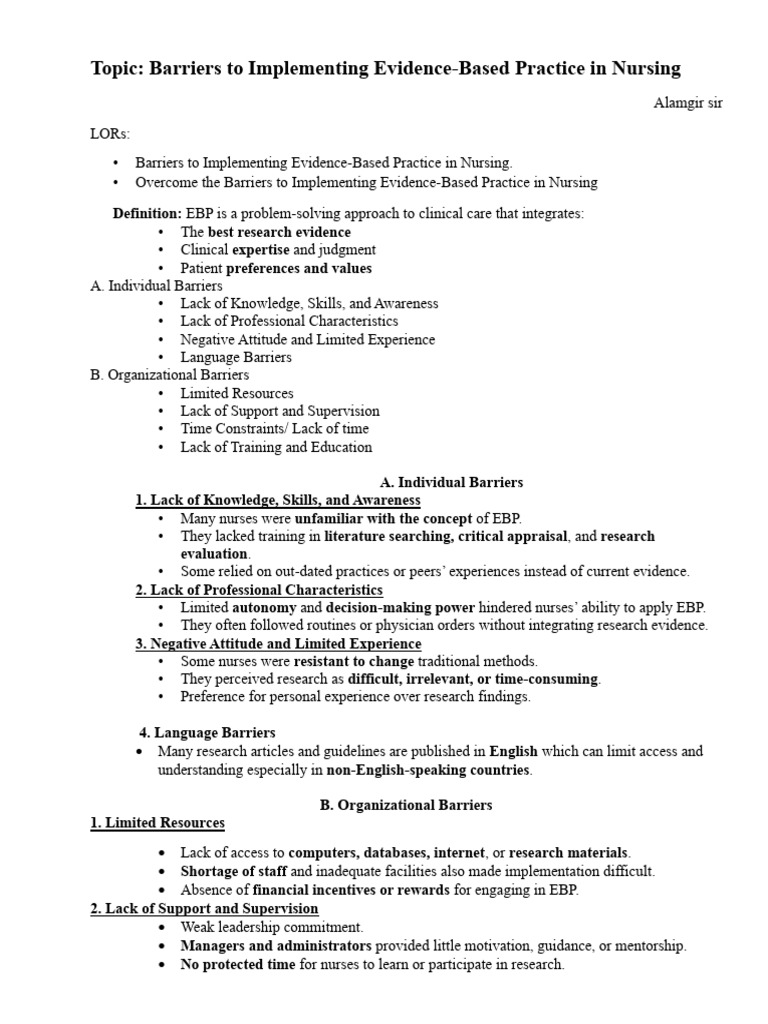 Barriers to Evidence-Based Nursing Practice | PDF | Evidence Based ...