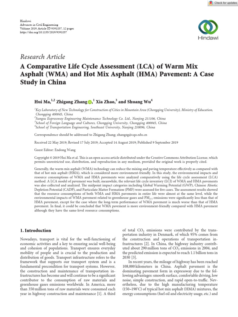 LCA of Warm vs Hot Mix Asphalt in China | PDF | Life Cycle Assessment ...
