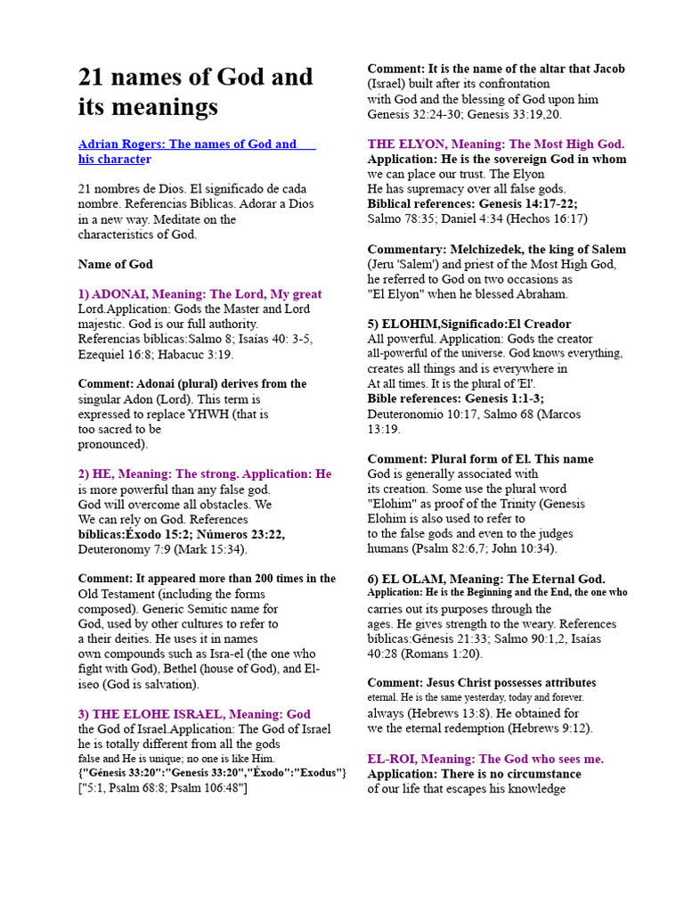 21 Names of God and Their Meanings | PDF | Names Of God In Judaism ...