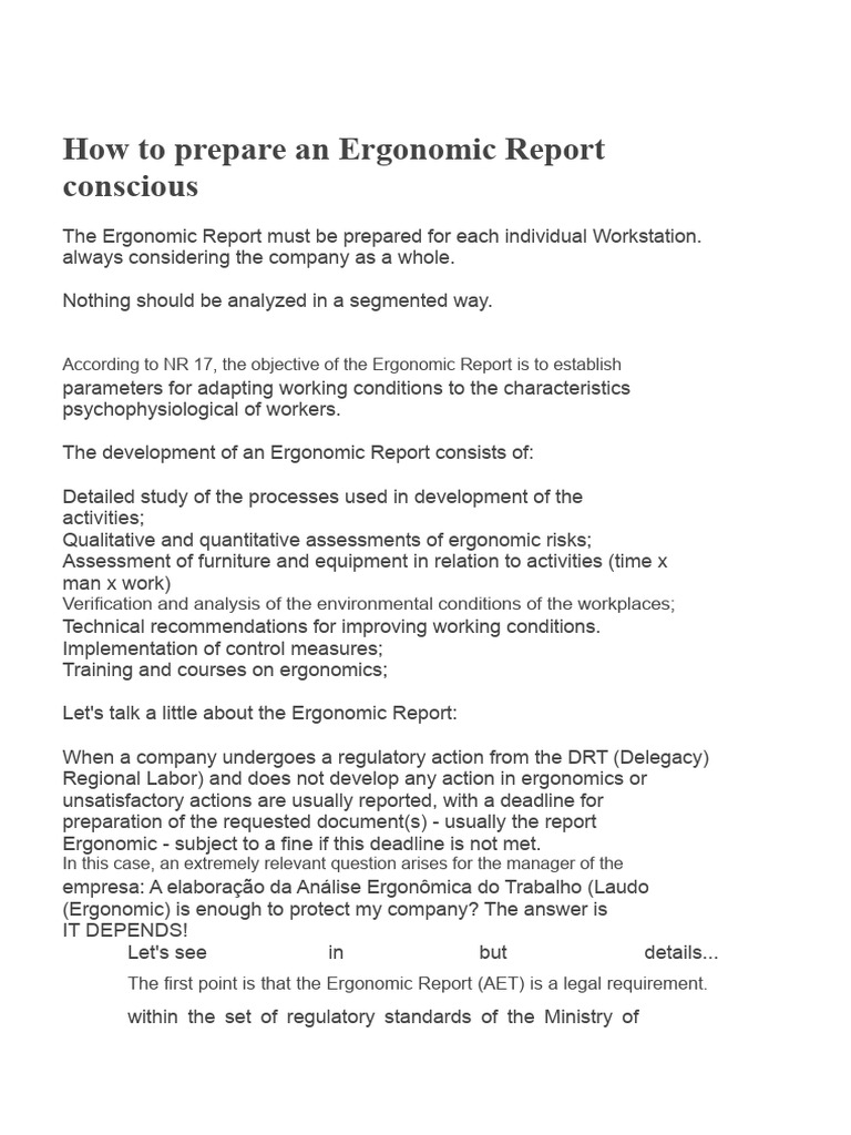 Guide to Creating an Ergonomic Report | PDF | Occupational Safety And ...