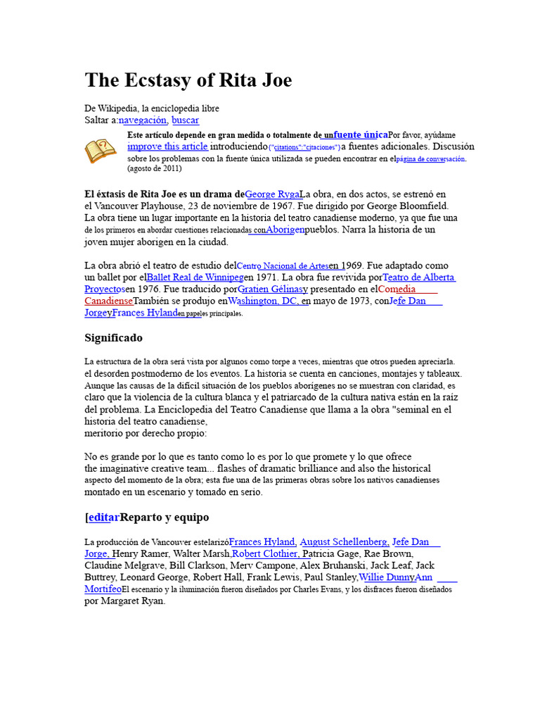 El Éxtasis de Rita Joe - George Ryga | PDF