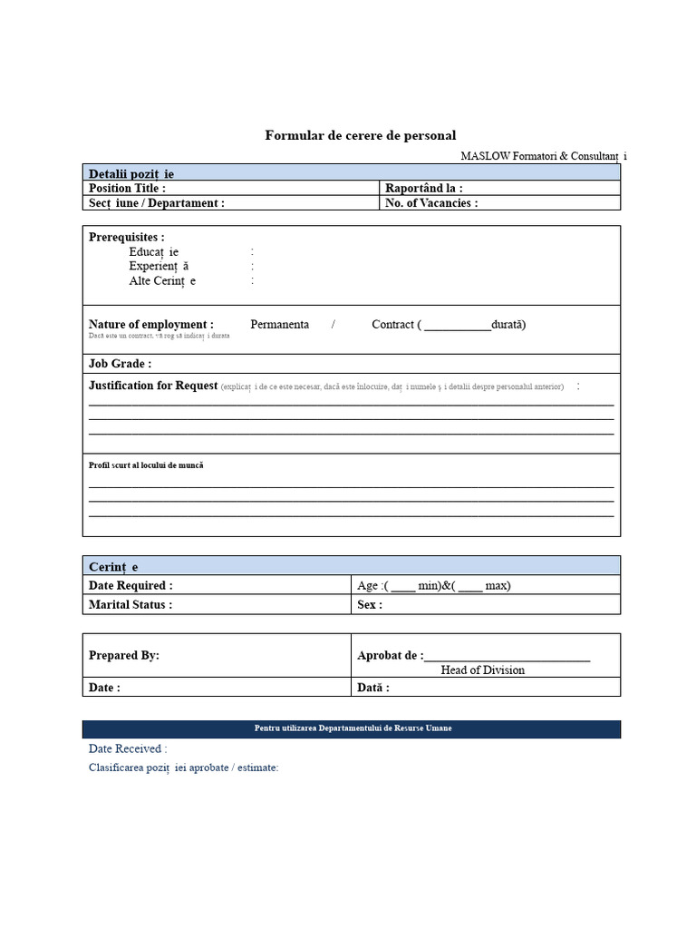 Formular de Cerere Pentru Personal | PDF