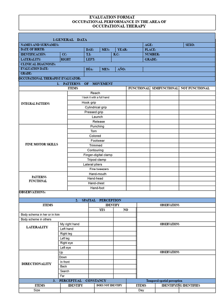 Occupational Therapy Evaluation Format | PDF | Occupational Therapy ...